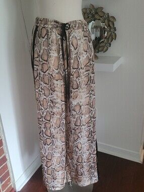 Lucy Paris Snake Print Wide Leg Drawstring Pants - Beige Brown Large